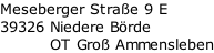 Meseberger Straße 9 E 39326 Niedere Börde           OT Groß Ammensleben